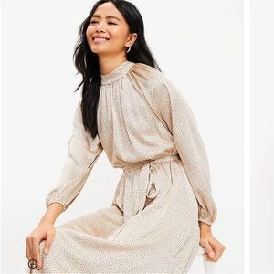 LOFT Midi Dot Dress, Champagne/Black